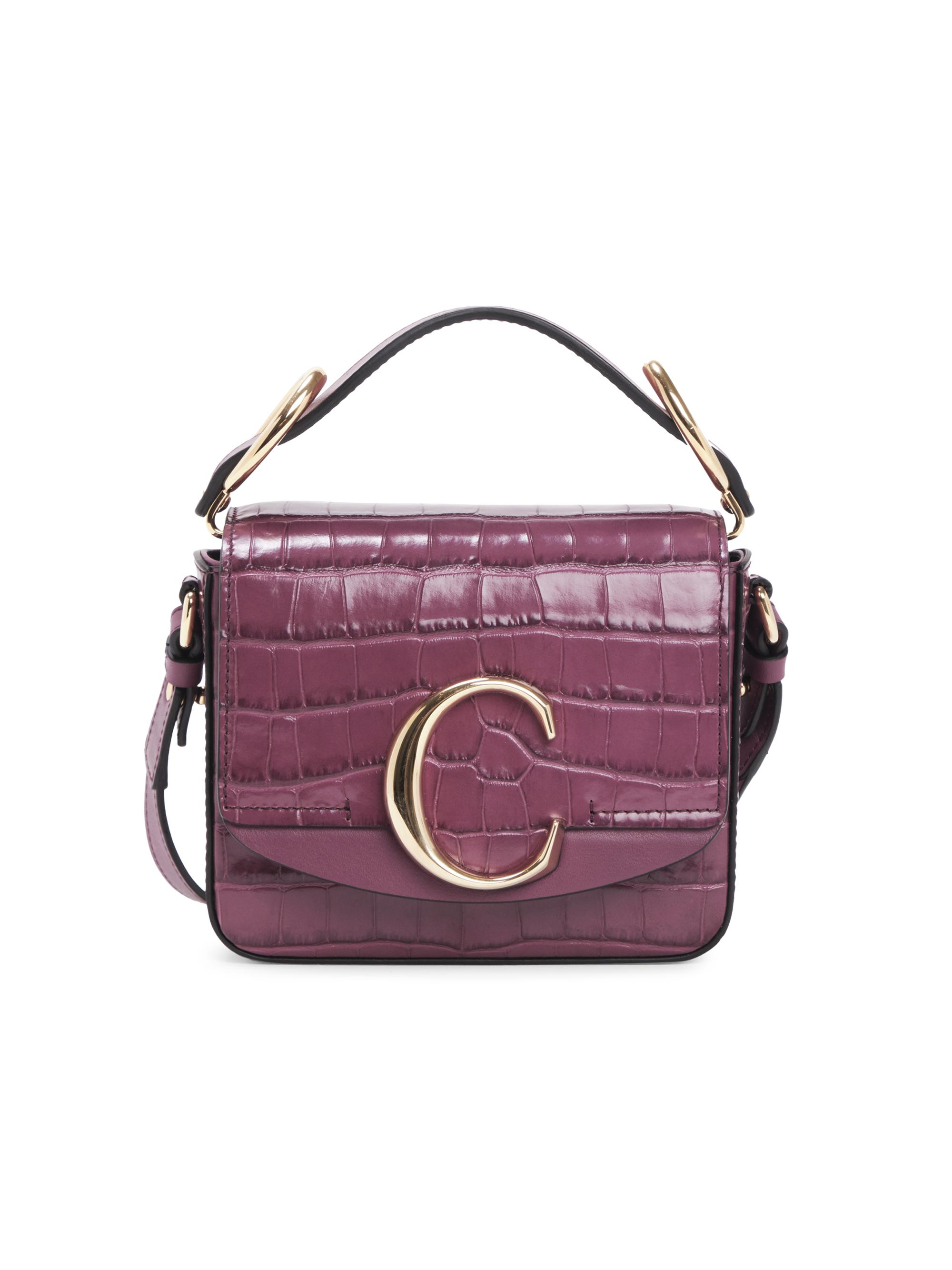 Mini Chloé C Croc-Embossed Leather Crossbody Bag
