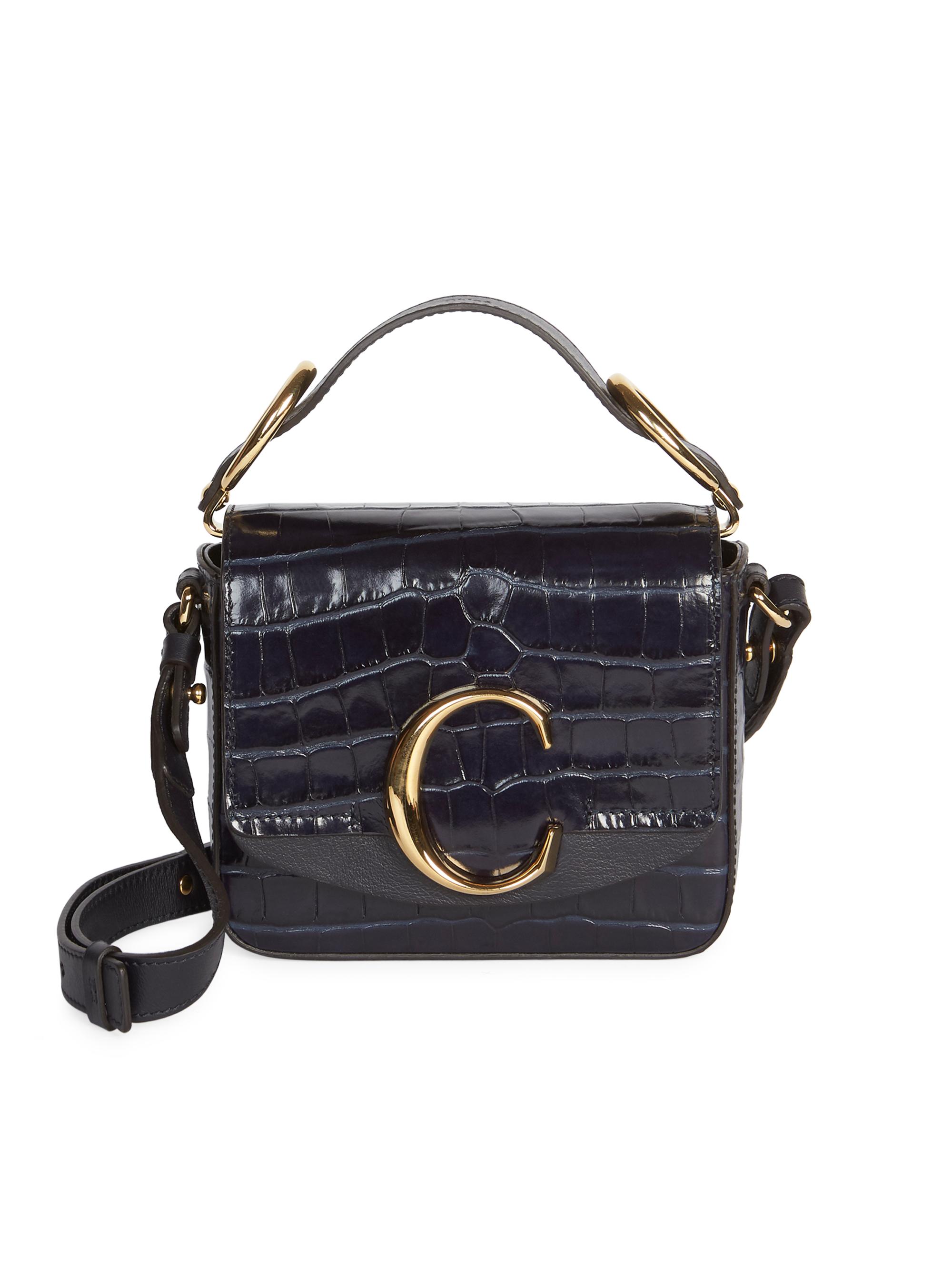 Mini Chloé C Croc-Embossed Leather Crossbody Bag