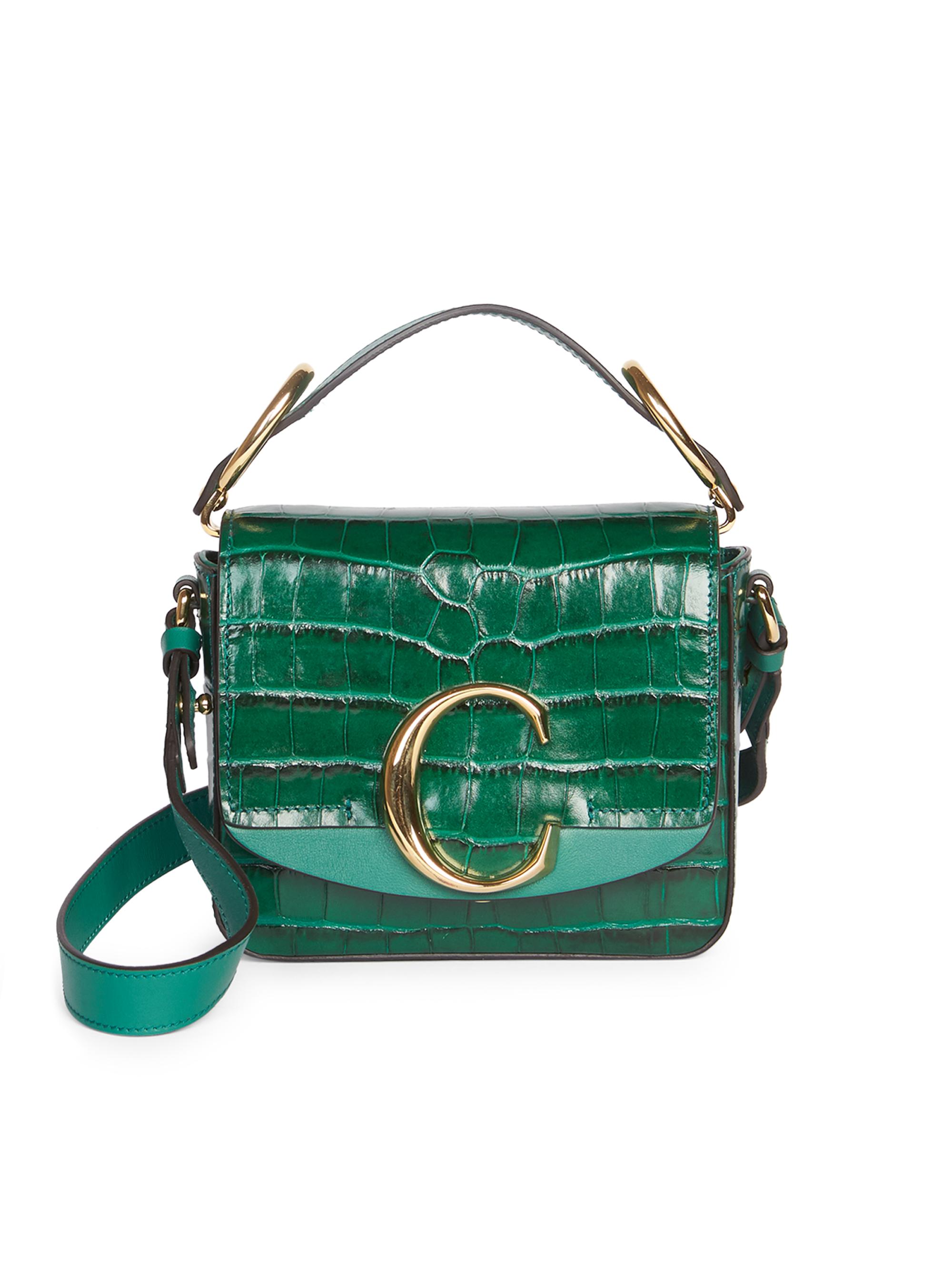 Mini Chloé C Croc-Embossed Leather Crossbody Bag