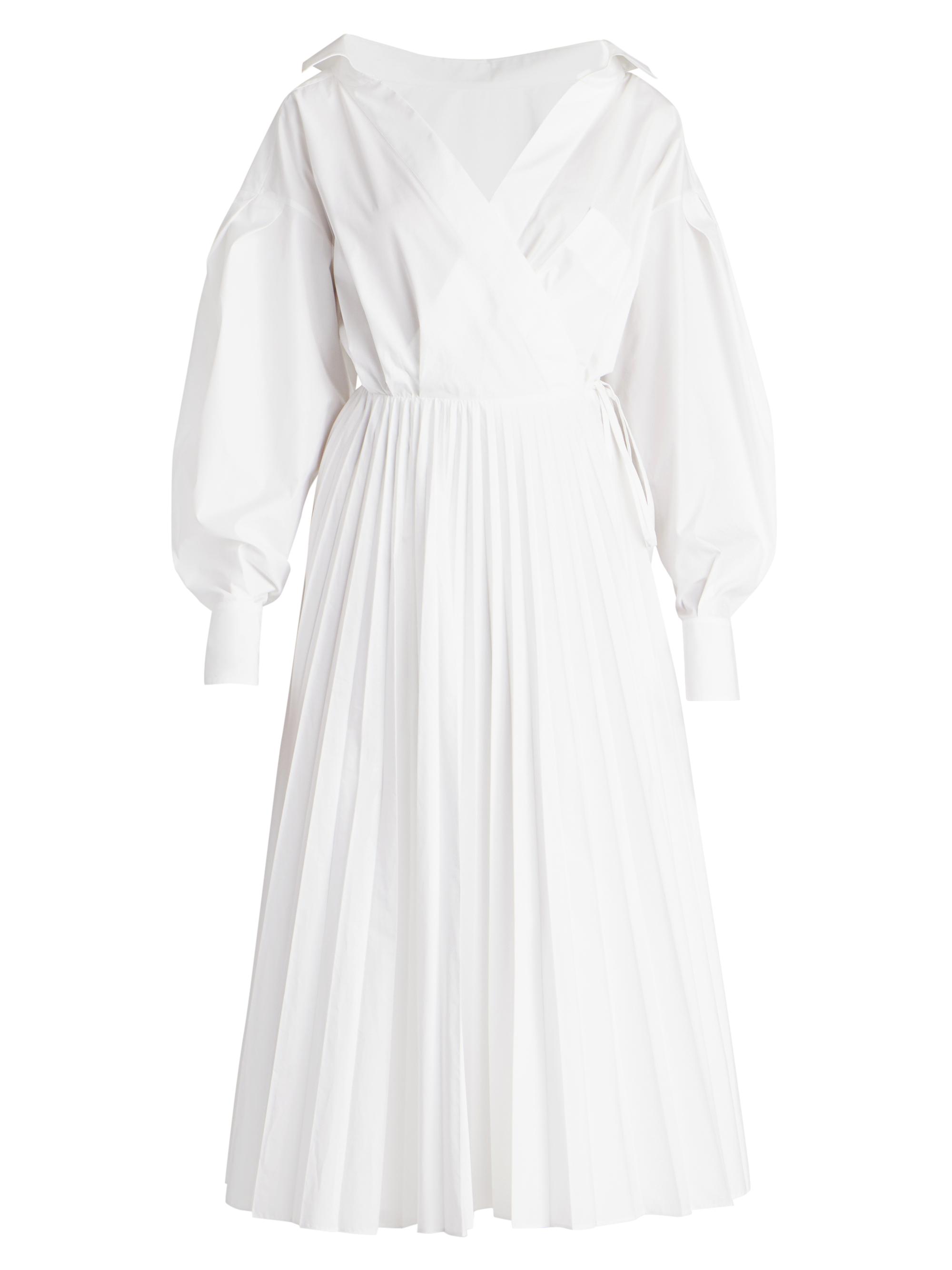 Poplin Puff-Sleeve Pleated Shirtdress