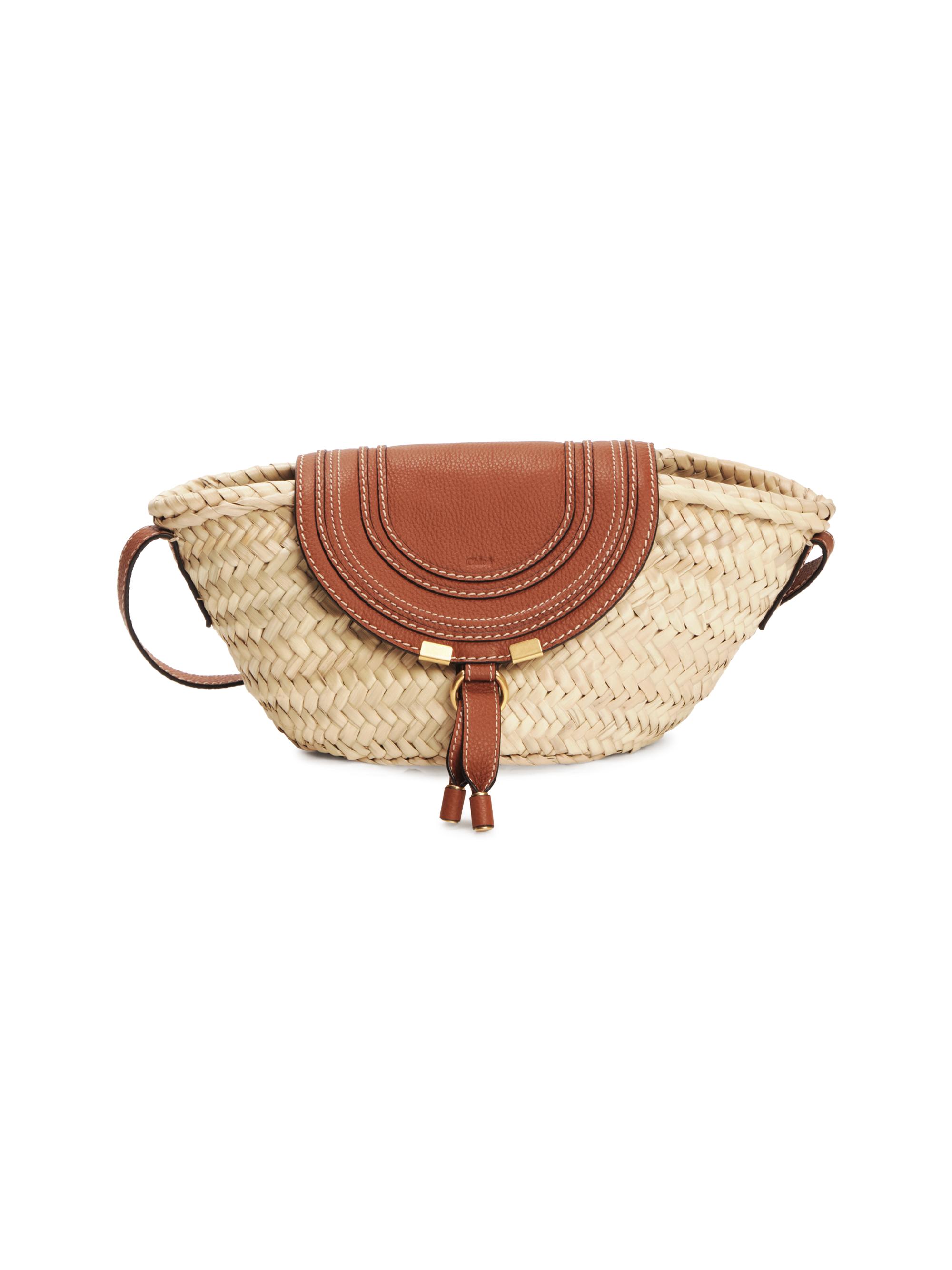 Small Marcie Leather-Trimmed Raffia Tote