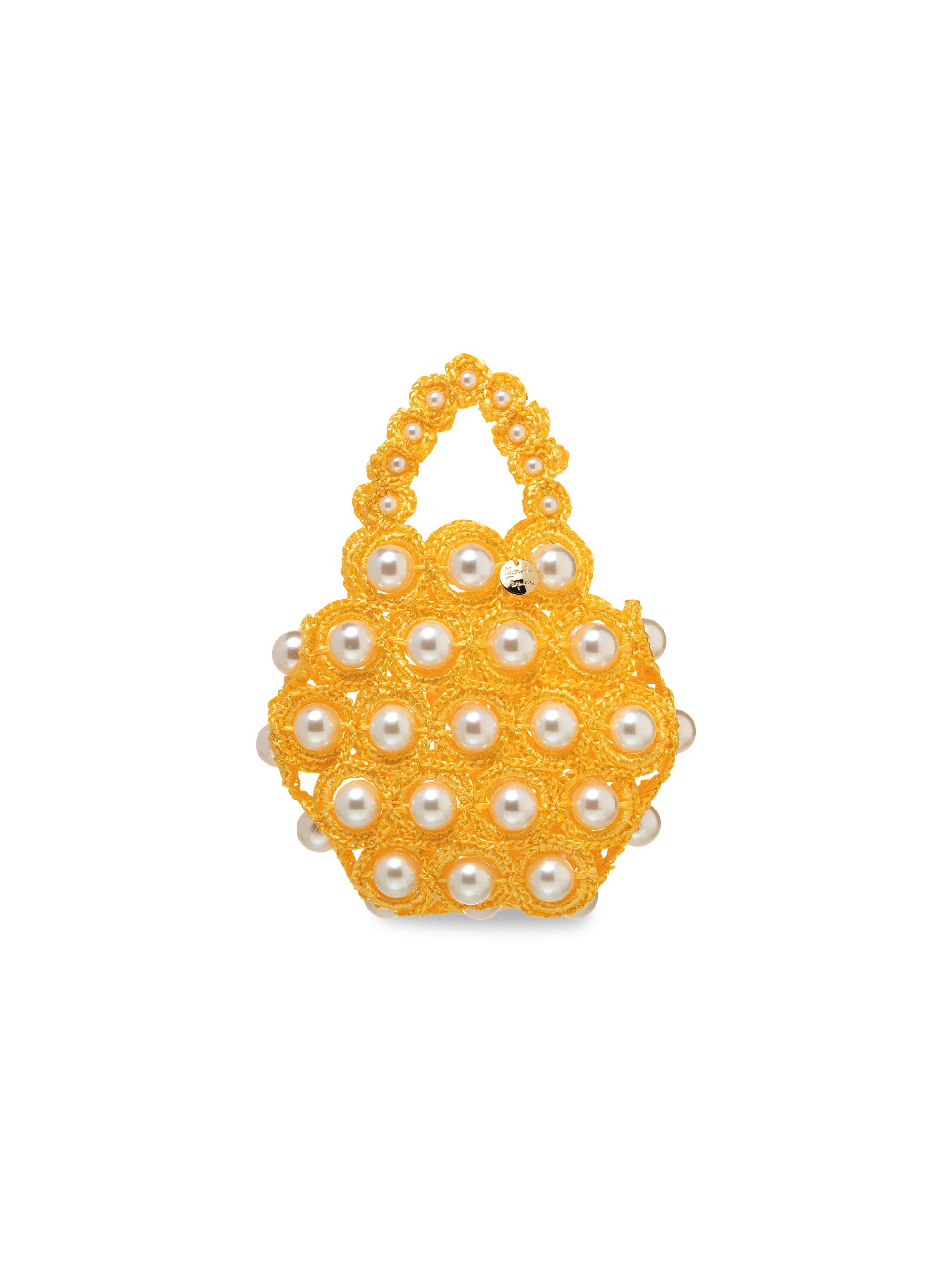 Hana Faux Pearl & Raffia Top Handle Bag