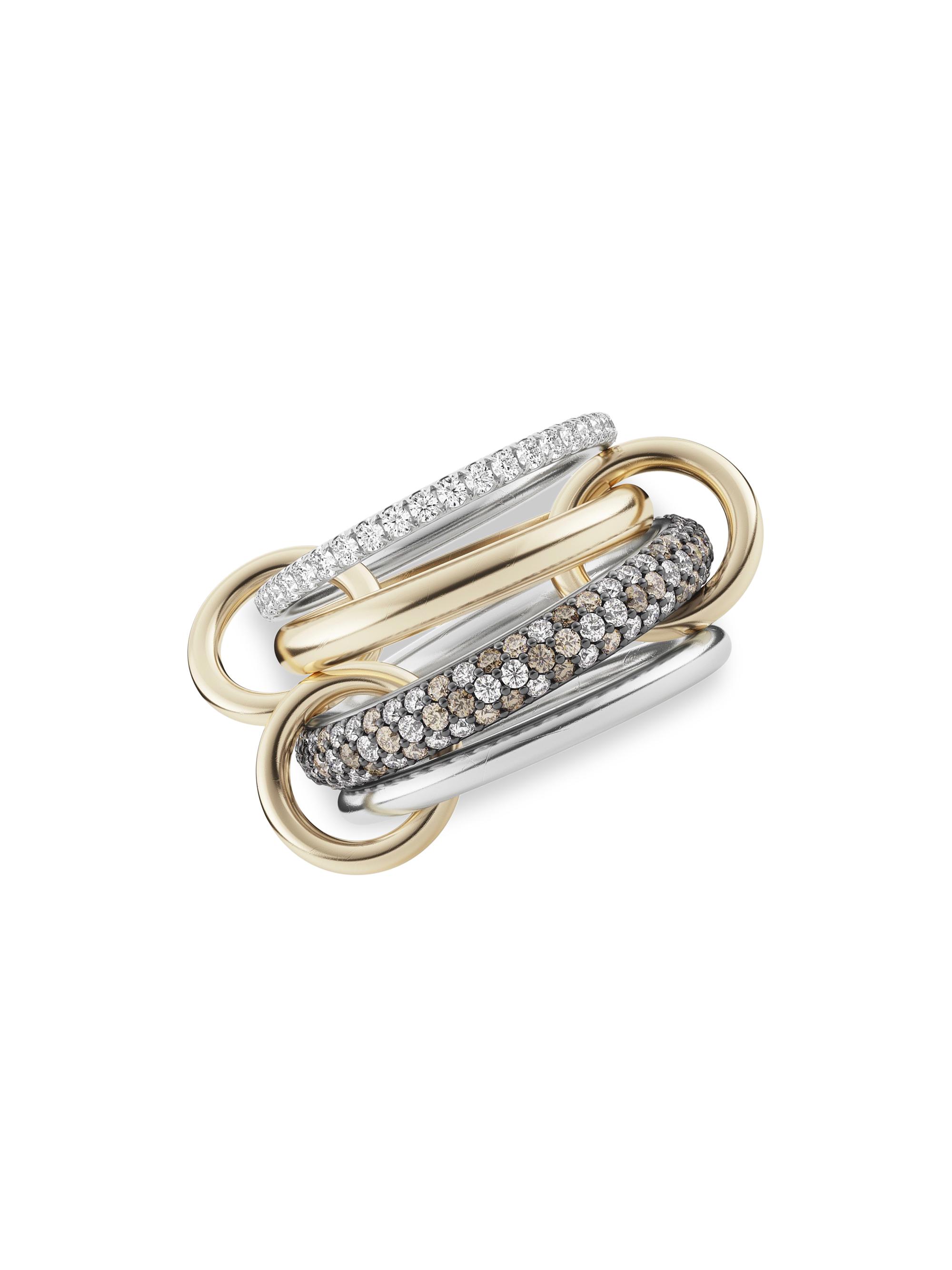 Vega 18K Yellow Gold, Sterling Silver, Black Rhodium-Plated & Tri-Tone Diamond 4-Link Ring