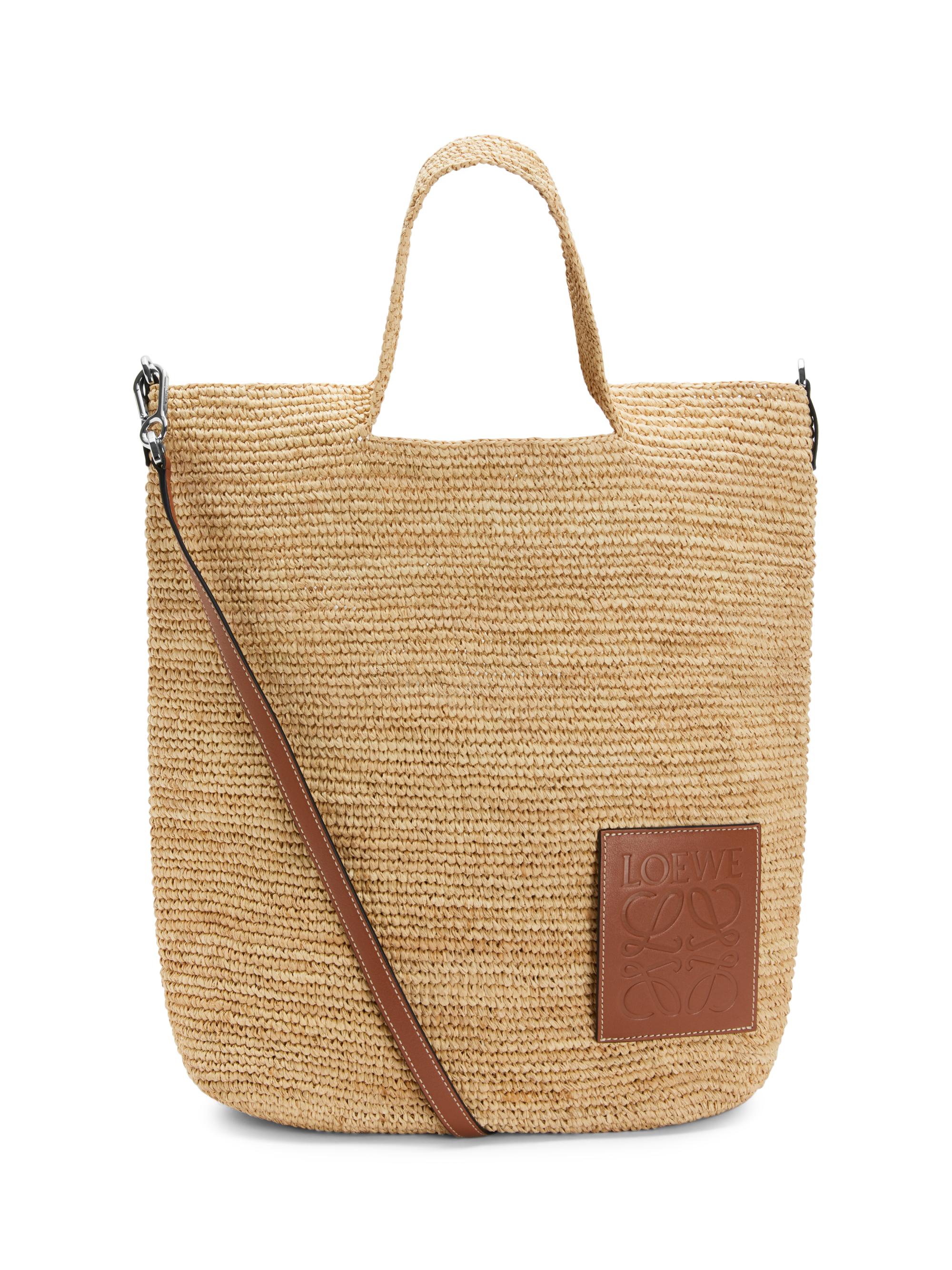 Slit Raffia & Leather Tote