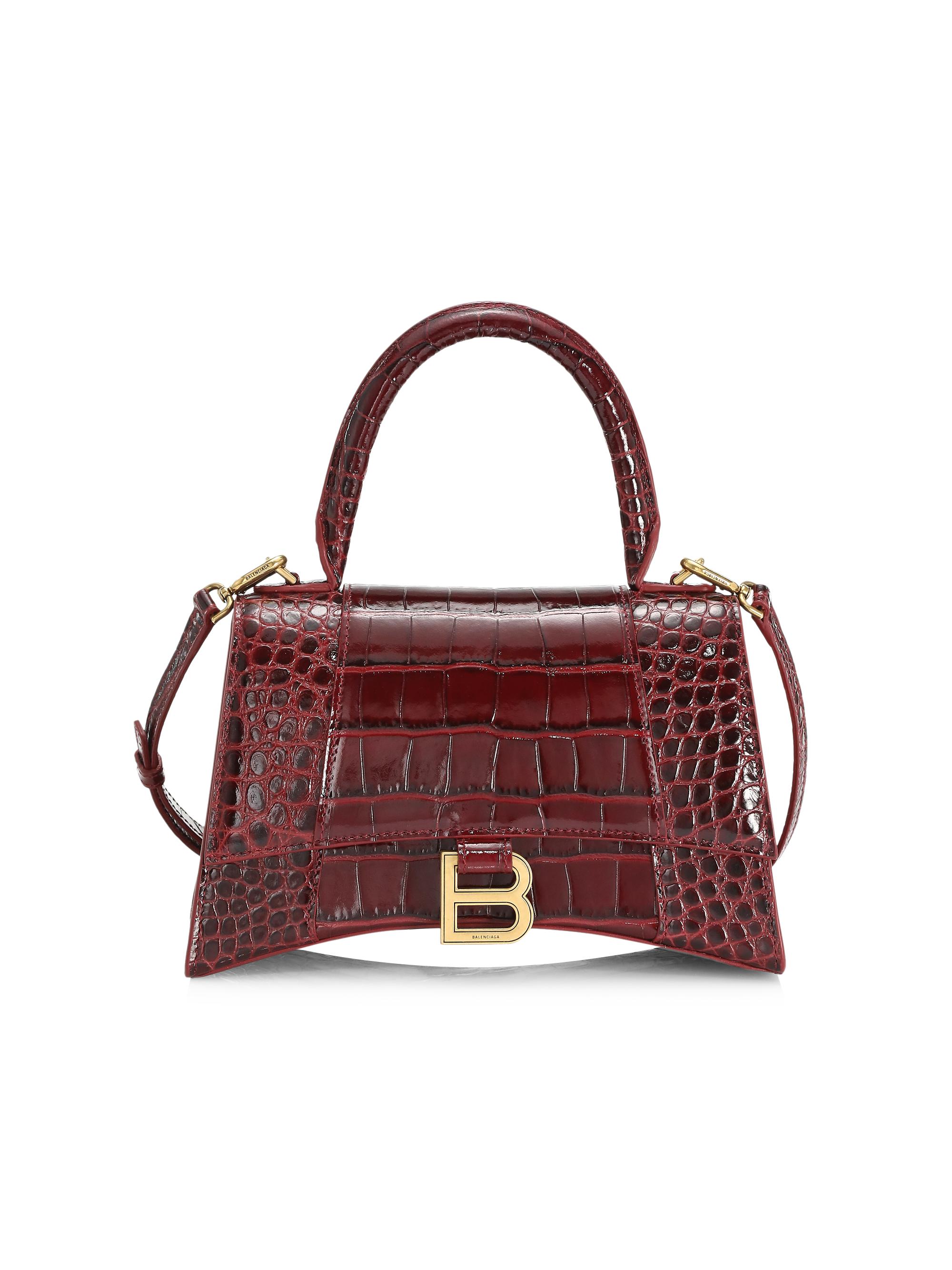 Hourglass Croc-Embossed Leather Top Handle Bag