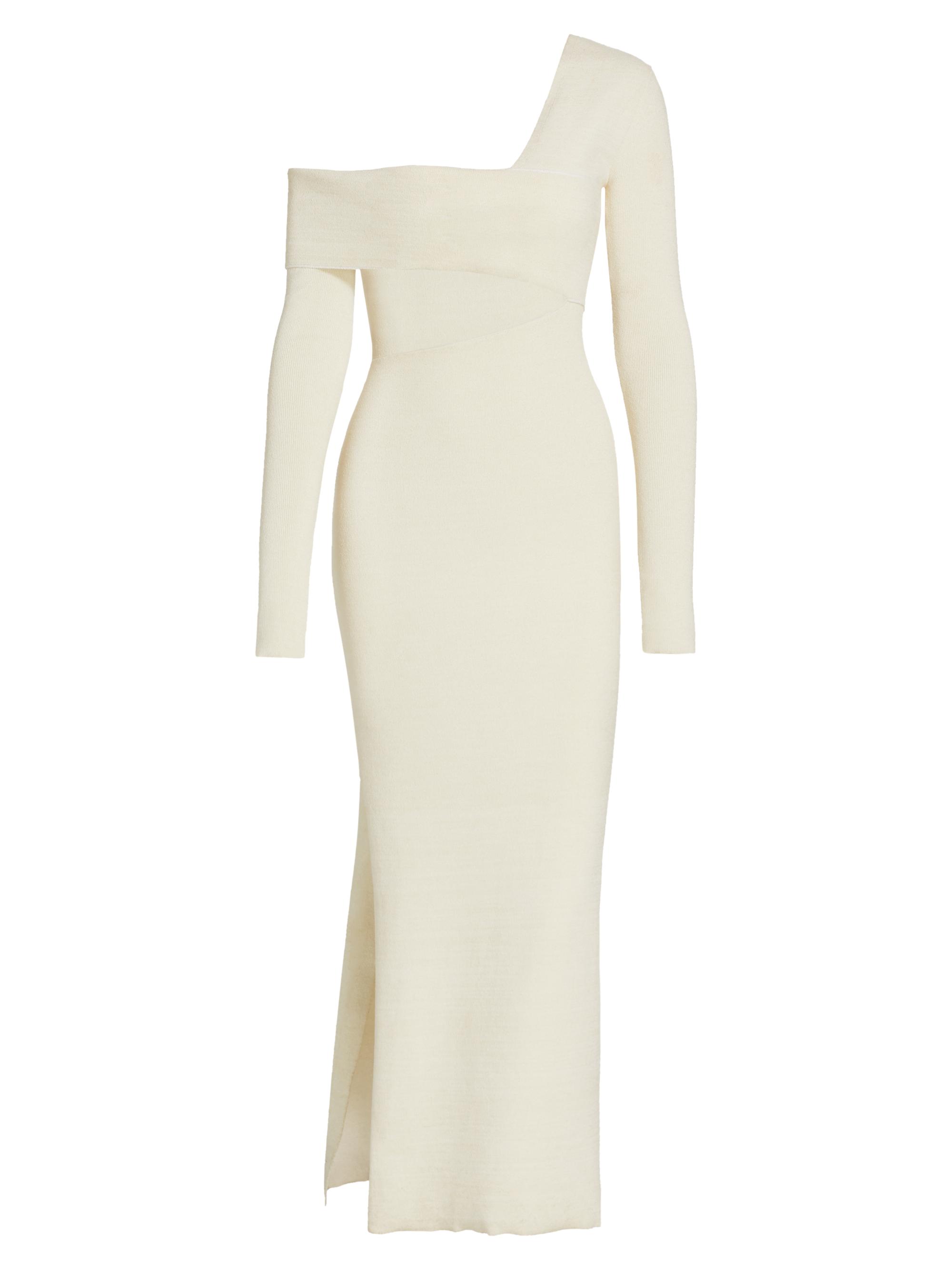 One-Shoulder Cutout Long-Sleeve Maxi Knit Dress