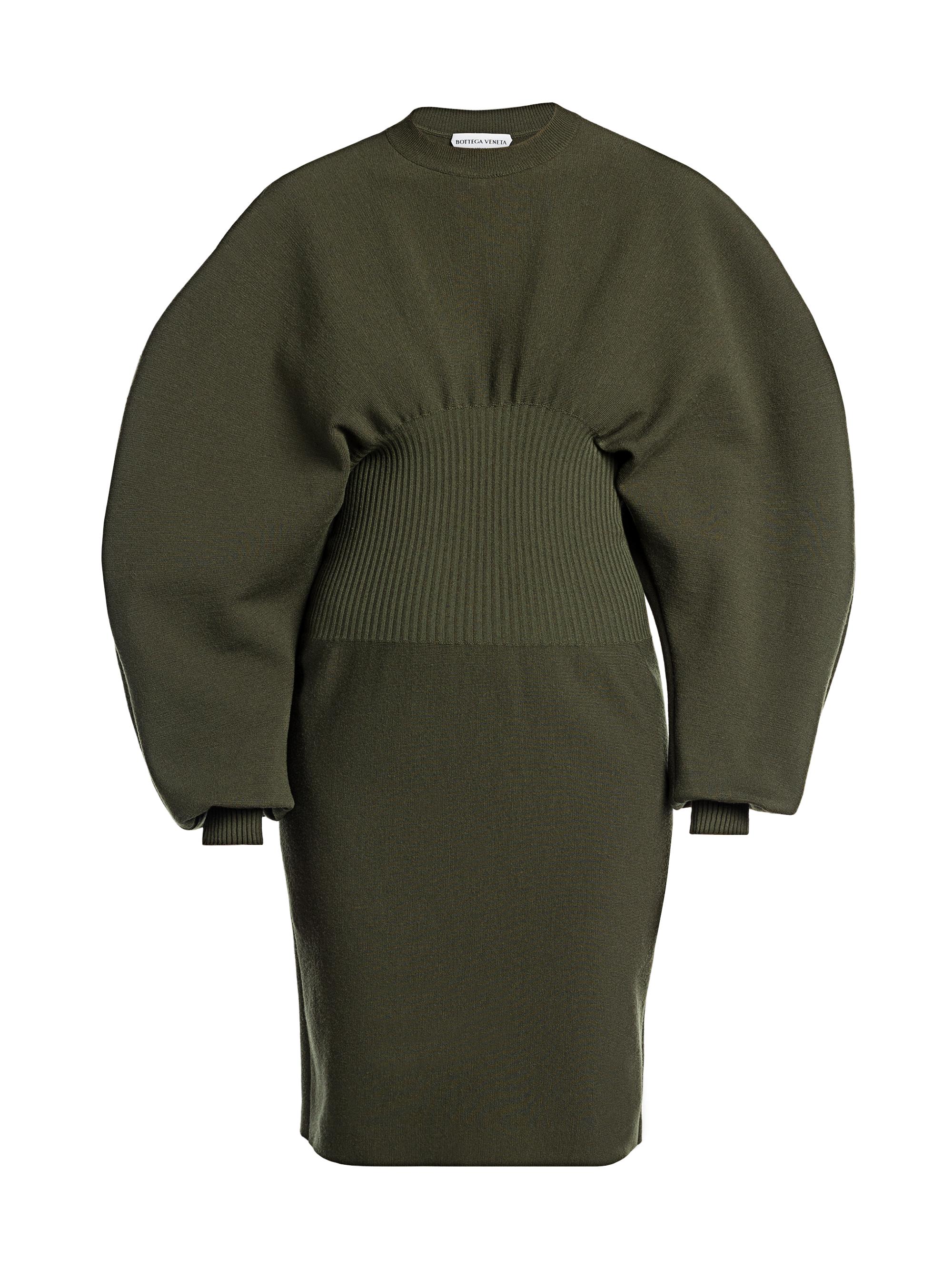 Puff Sleeve Compact Stretch Wool Dress