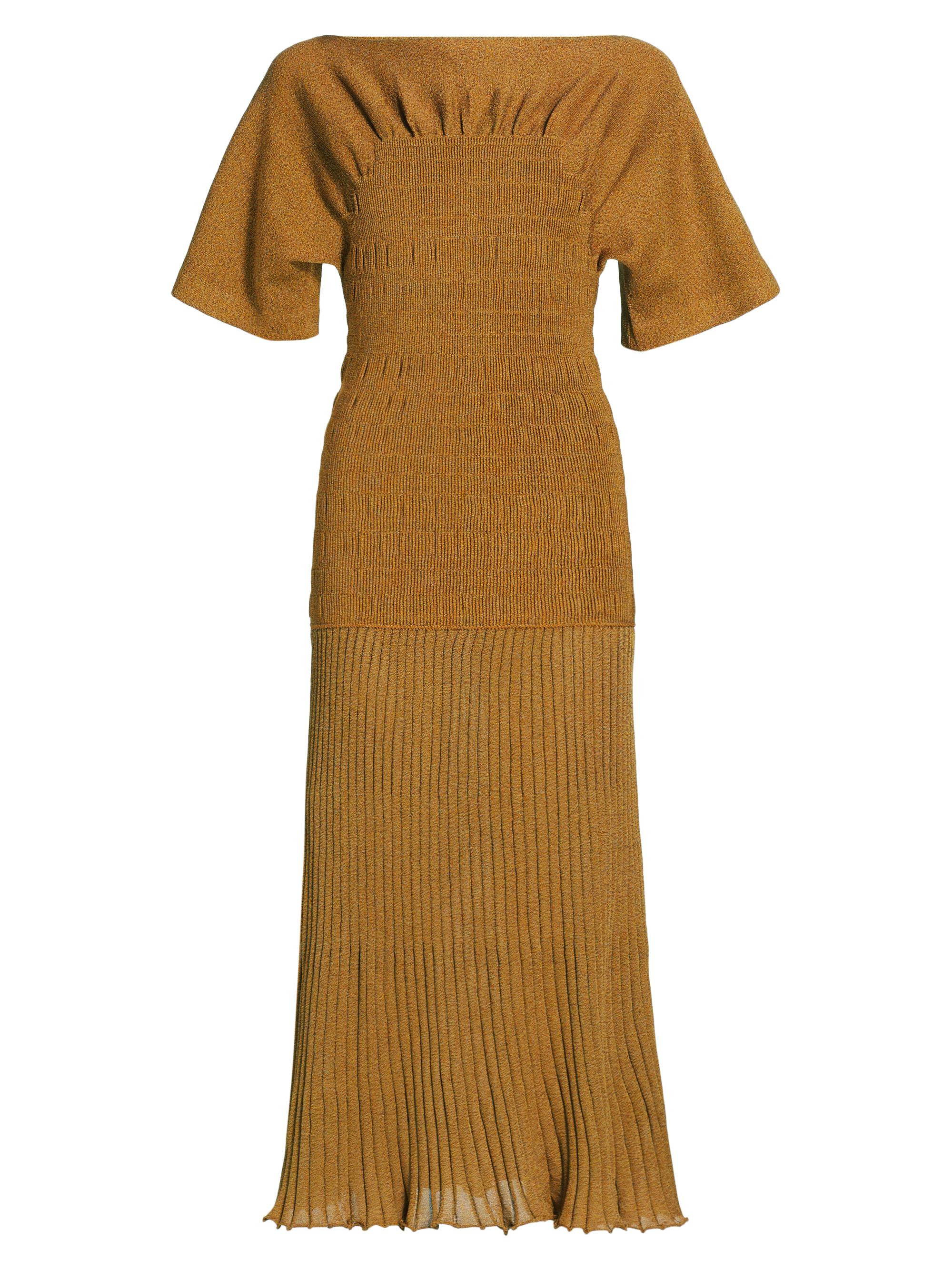 Smocked Boatneck Knit Midi Dress