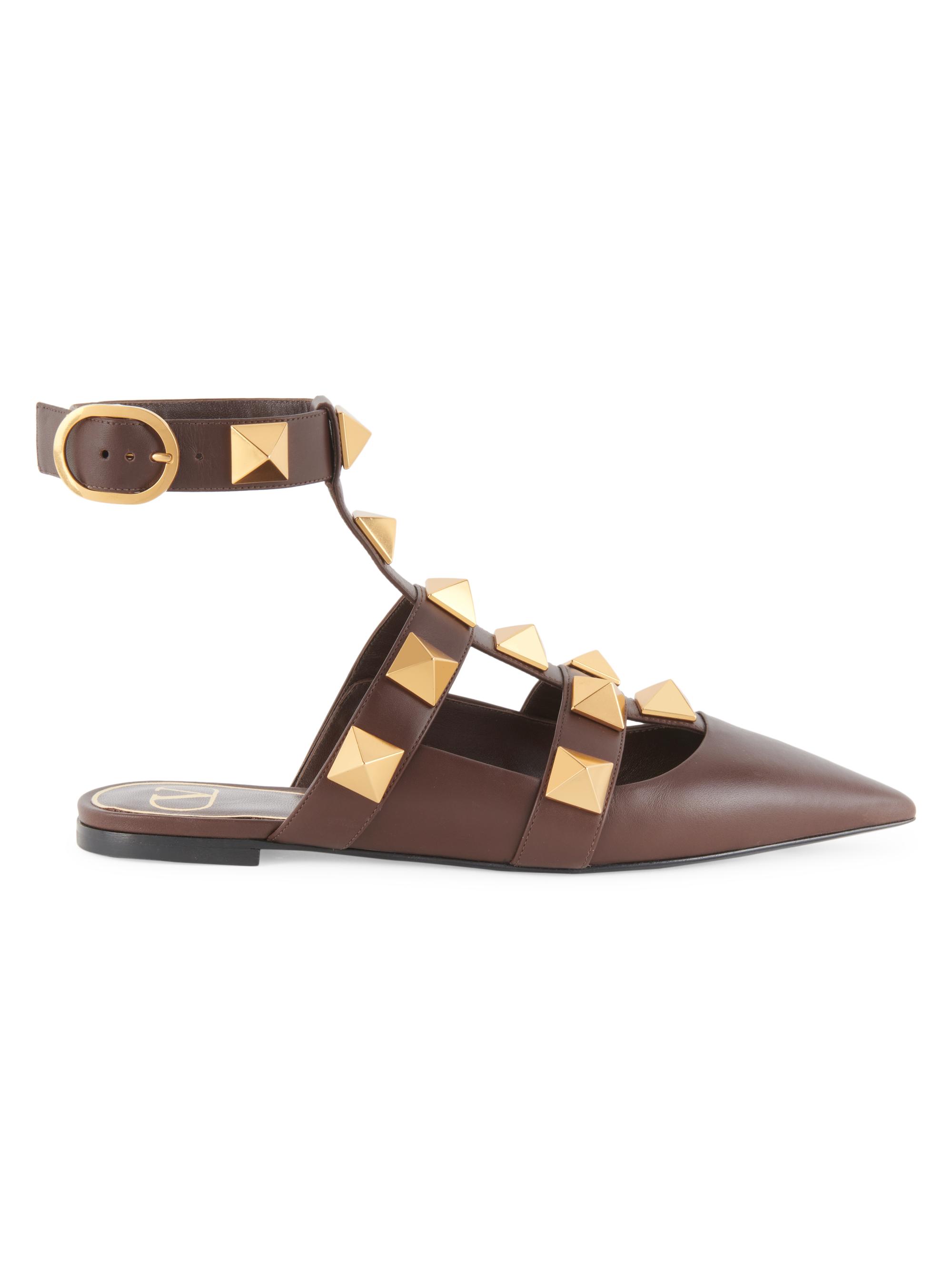 Roman Stud Ankle-Cuff Leather Ballerinas