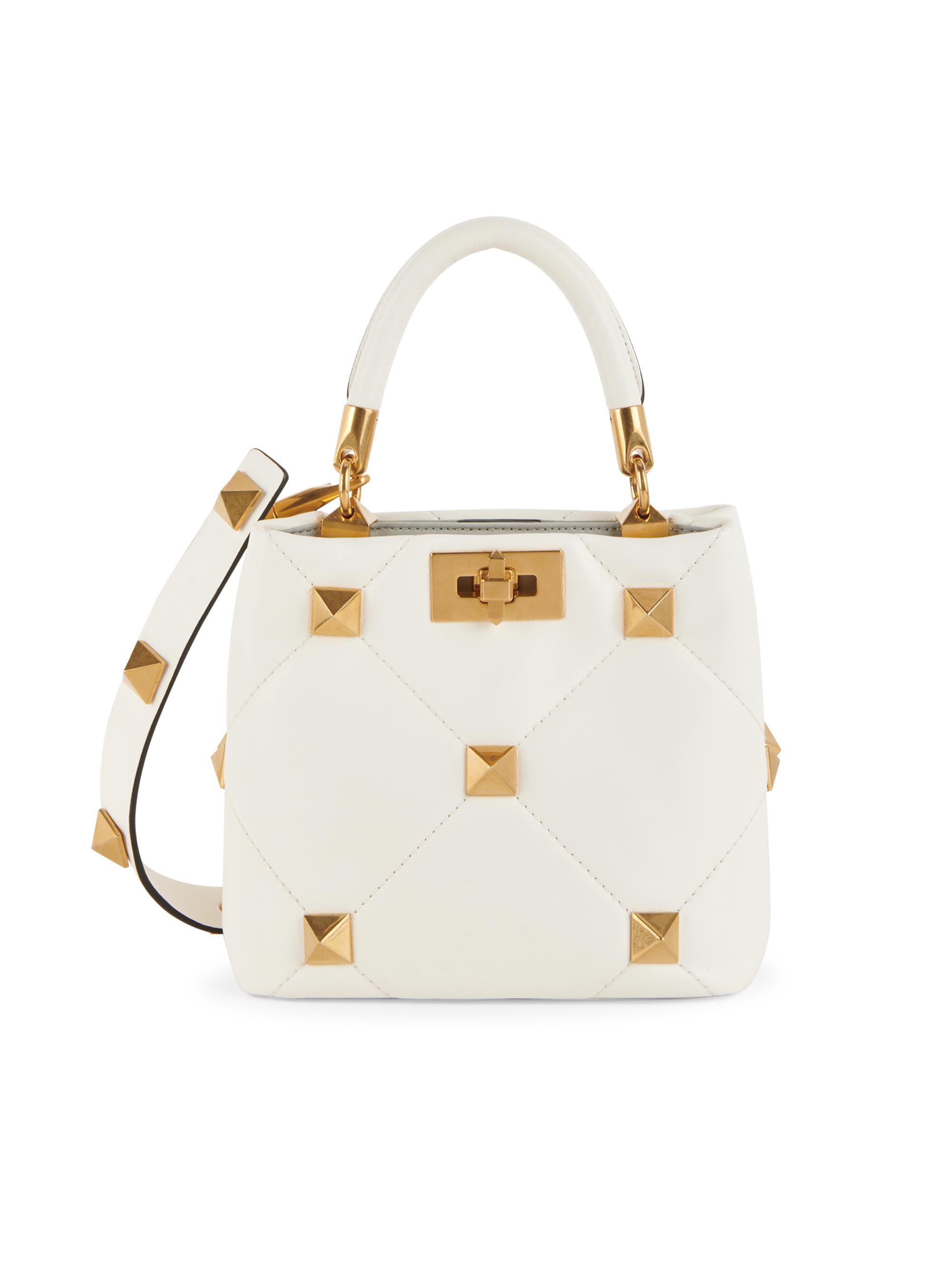 Small Roman Stud Leather Top Handle Bag