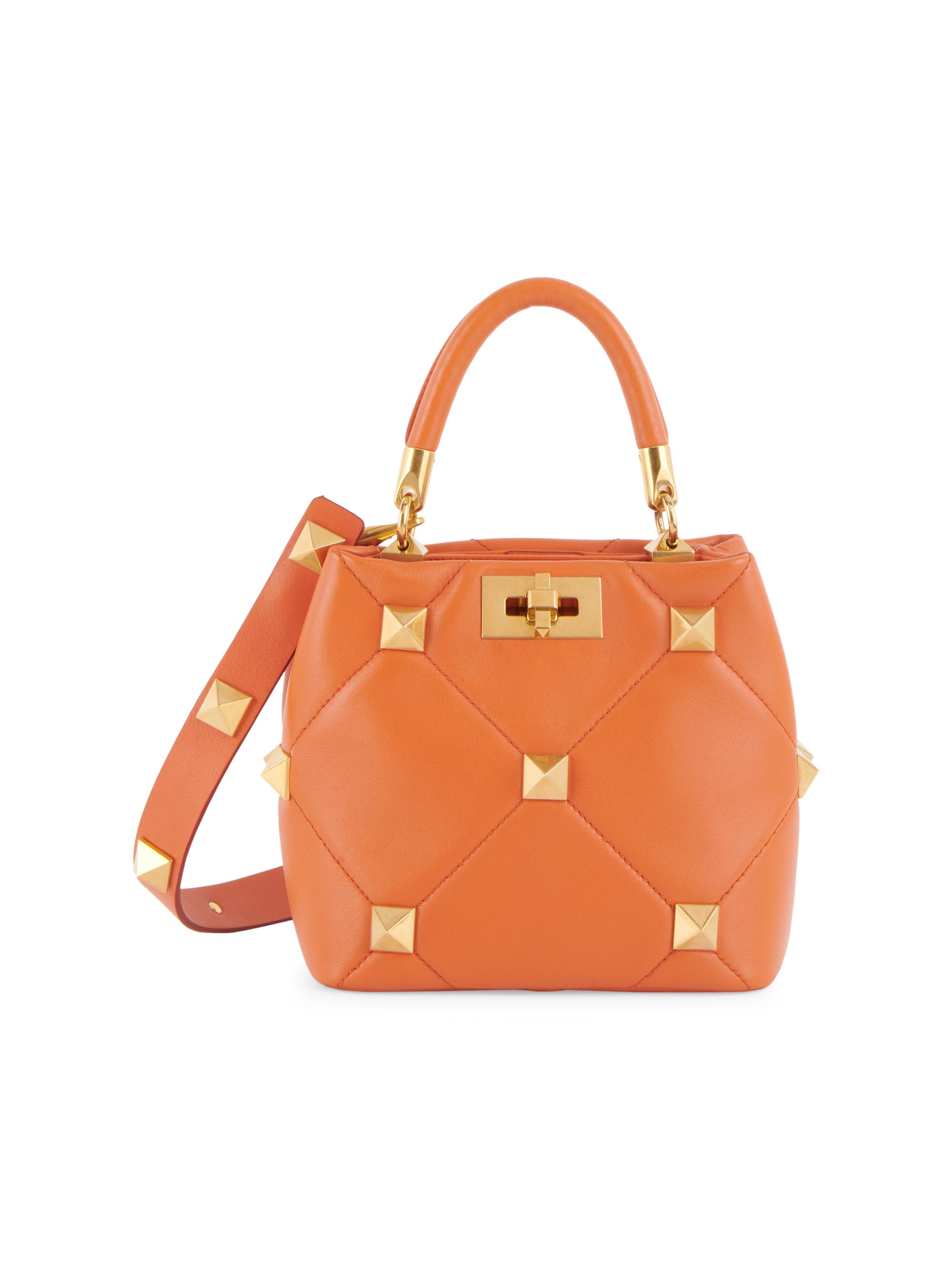 Small Roman Stud Leather Top Handle Bag