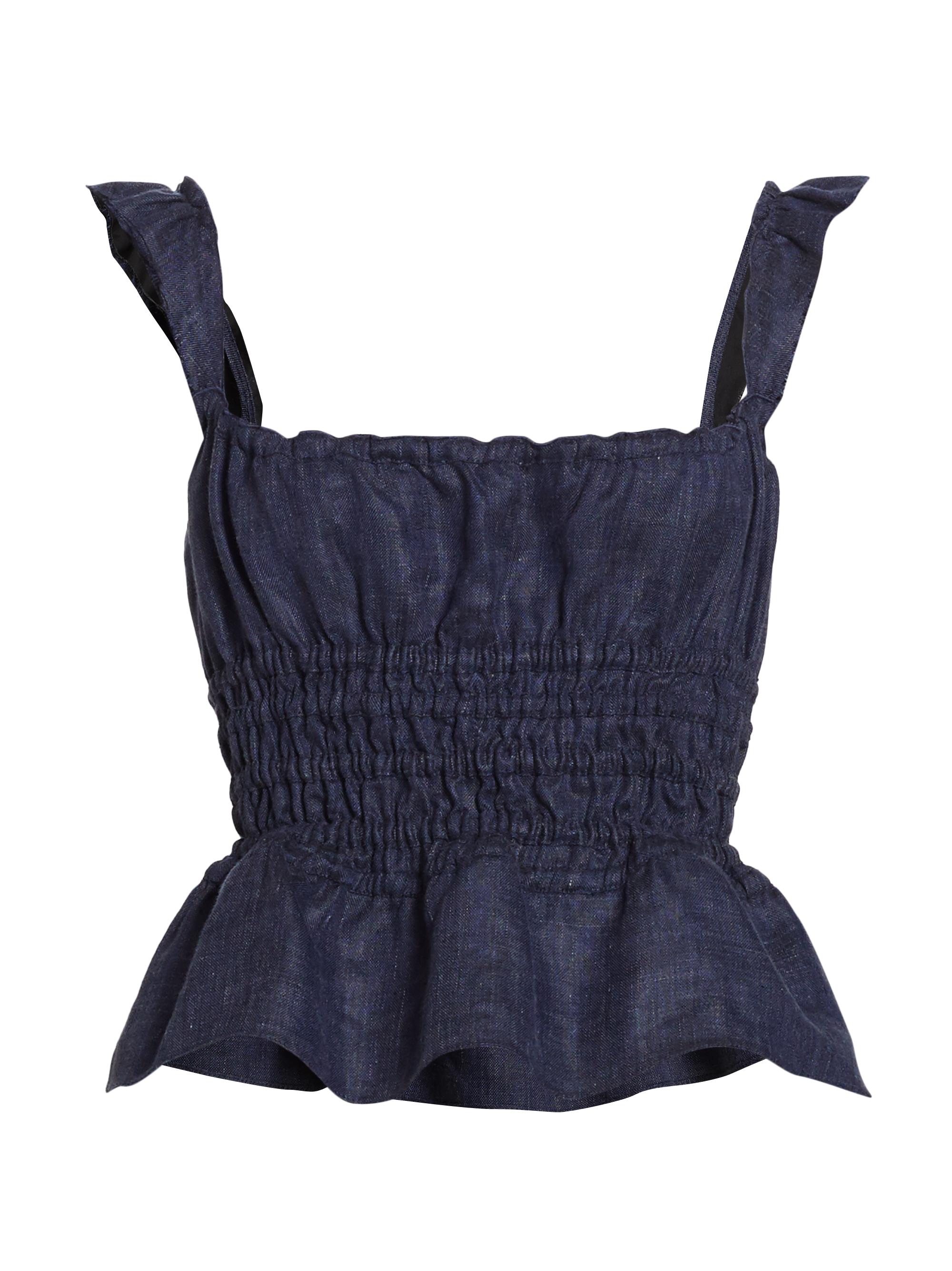 Silvia Smocked Peplum Linen DenimTop