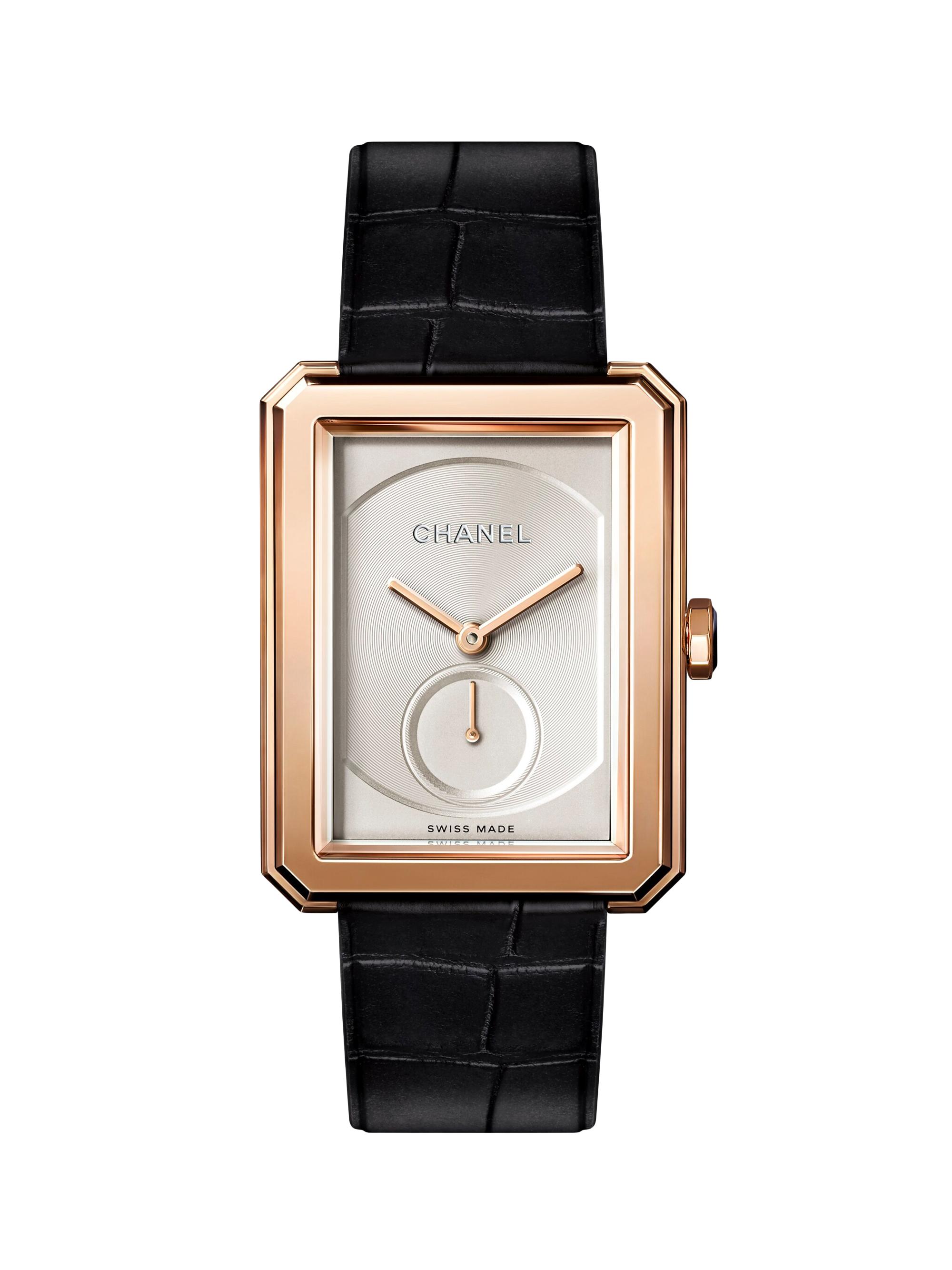 BOY- FRIEND Large 18K Beige Gold & Alligator Strap Watch