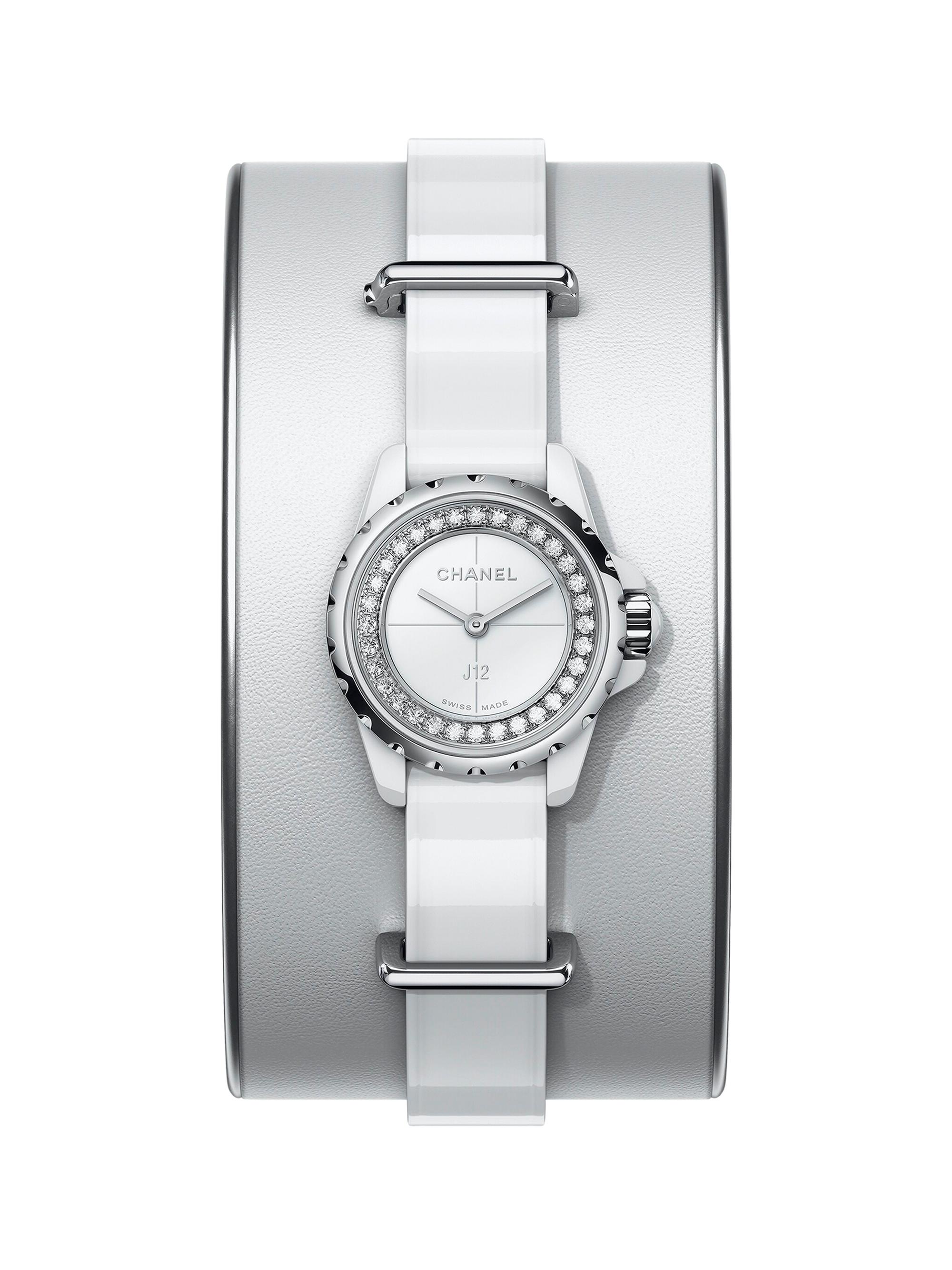 J12 XS Diamond, Stainless Steel, Ceramic & Leather Cuff Bracelet Watch