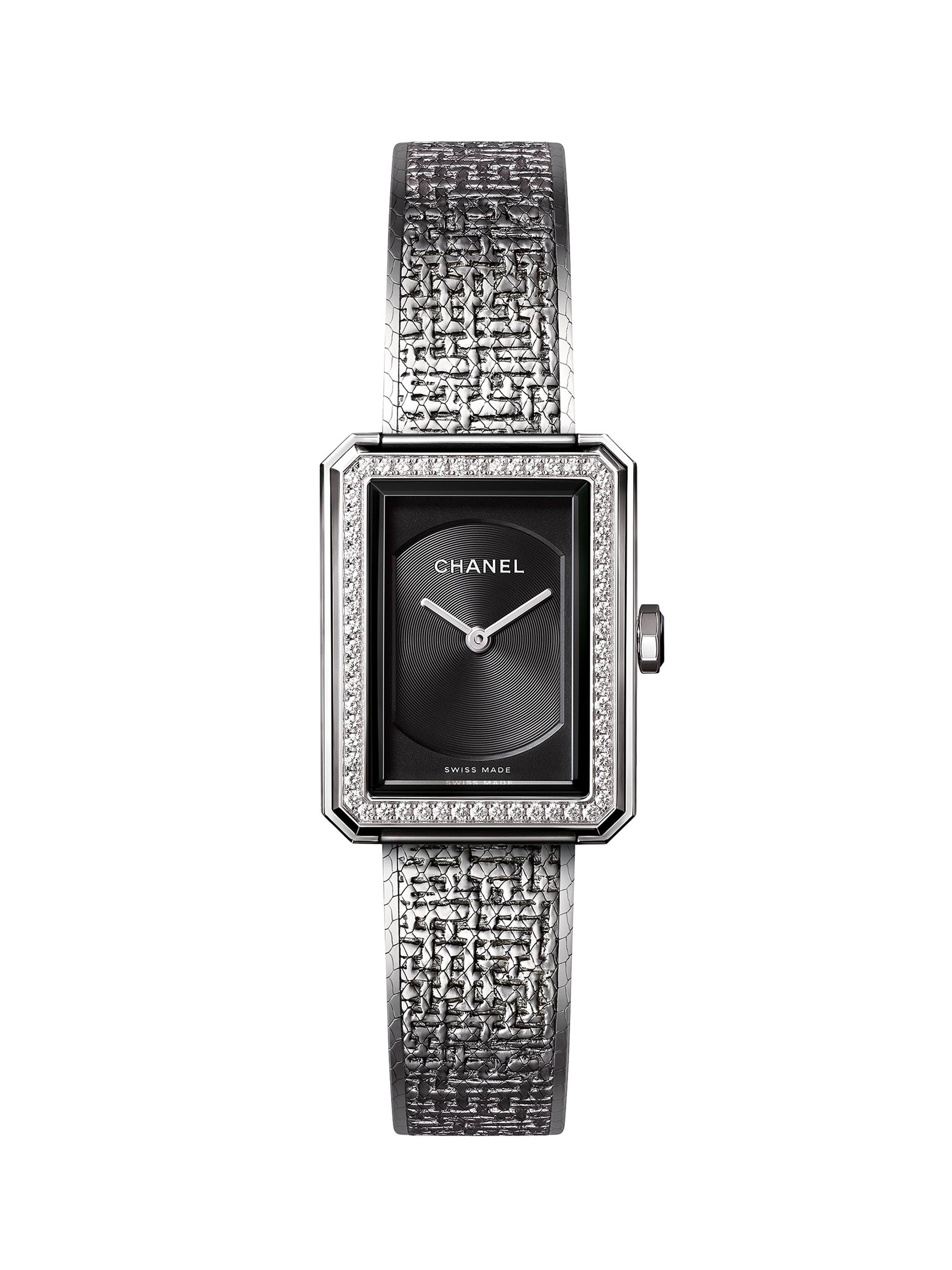 BOY-FRIEND Tweed Small Diamond & Stainless Steel Bracelet Watch