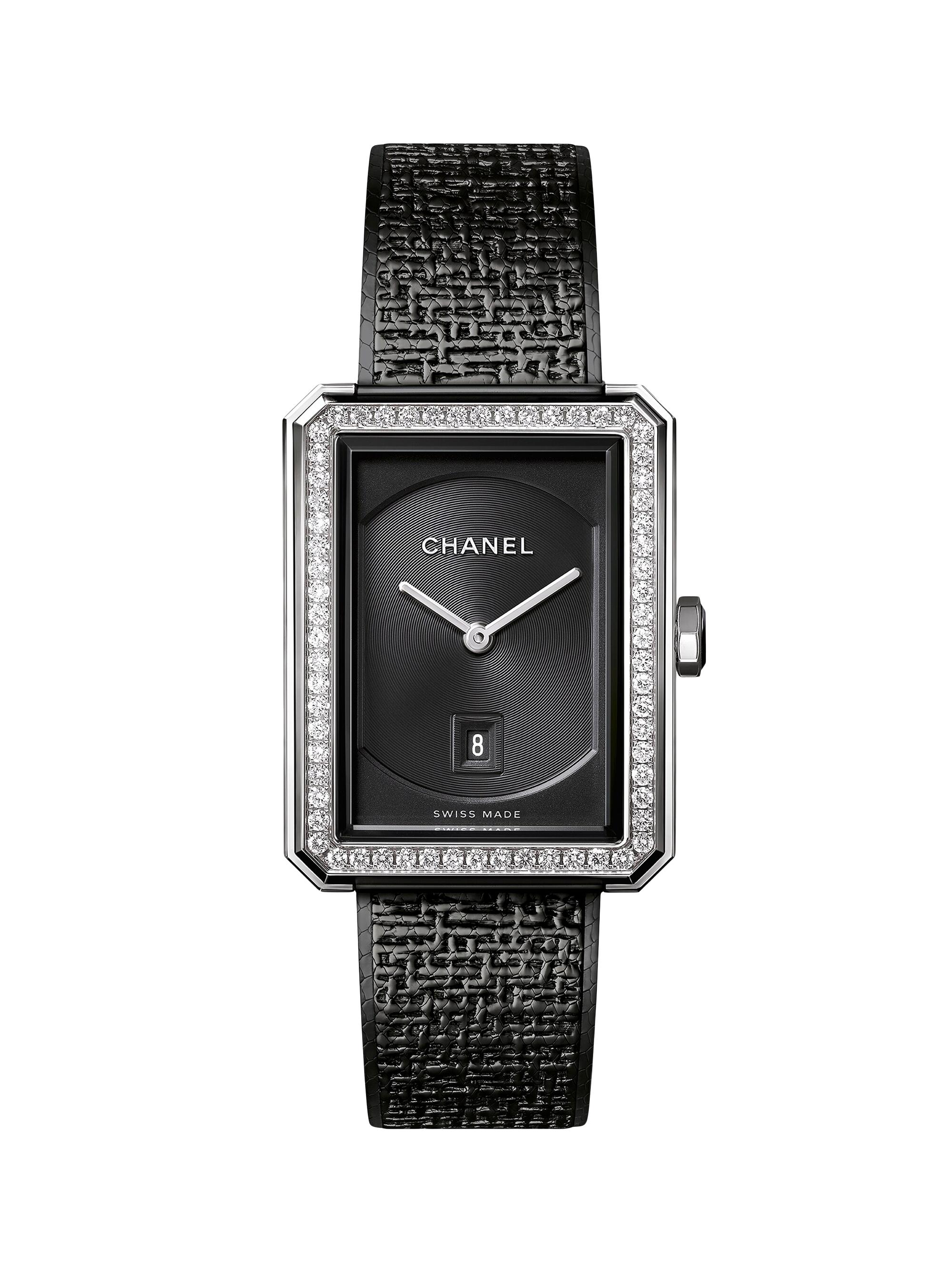 BOY-FRIEND Tweed Small Diamond & Stainless Steel Bracelet Watch