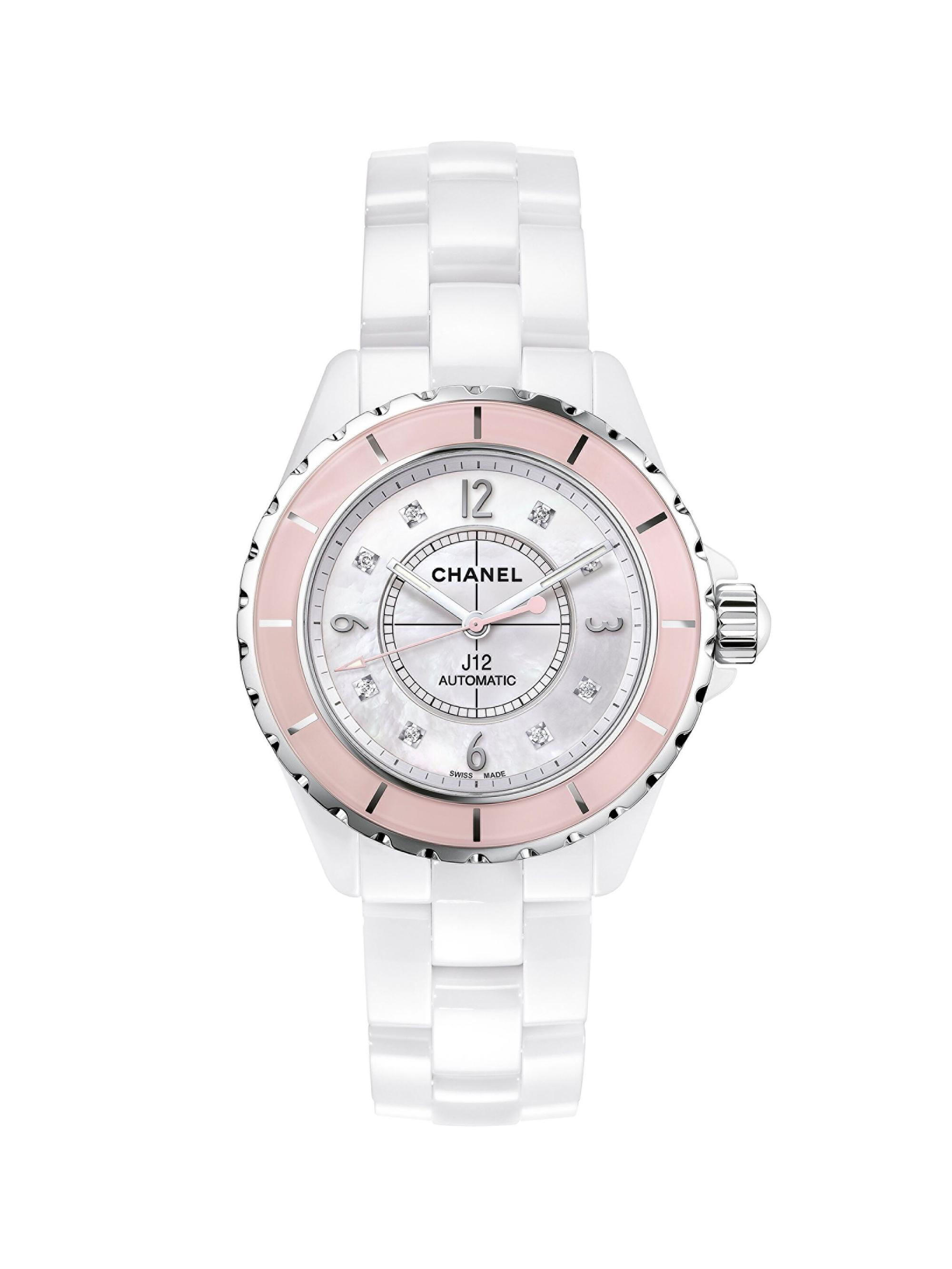 J12 Soft Rose Ceramic & Stainless Steel Bracelet Watch