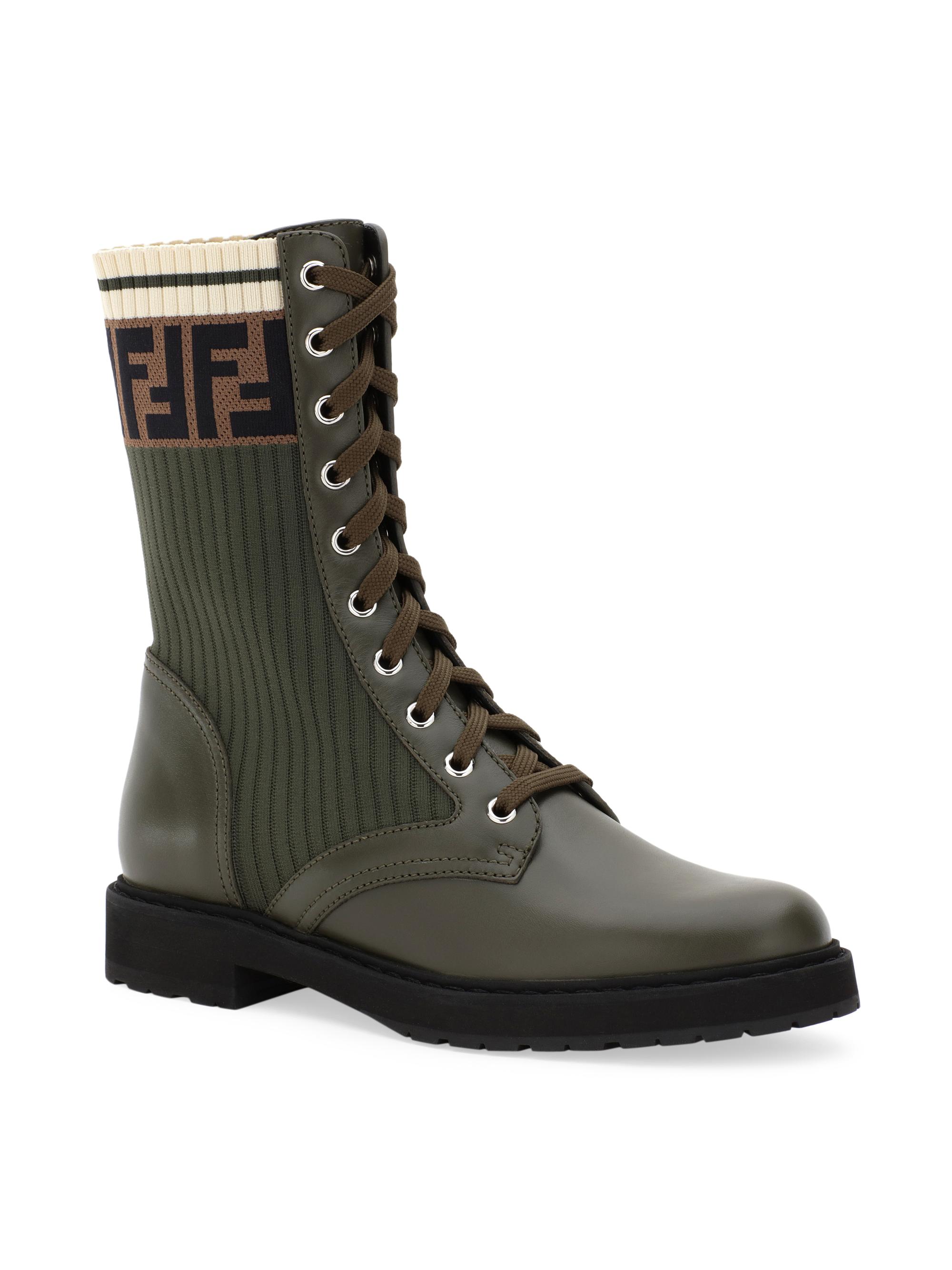 Rockoko Knit Leather Combat Boots