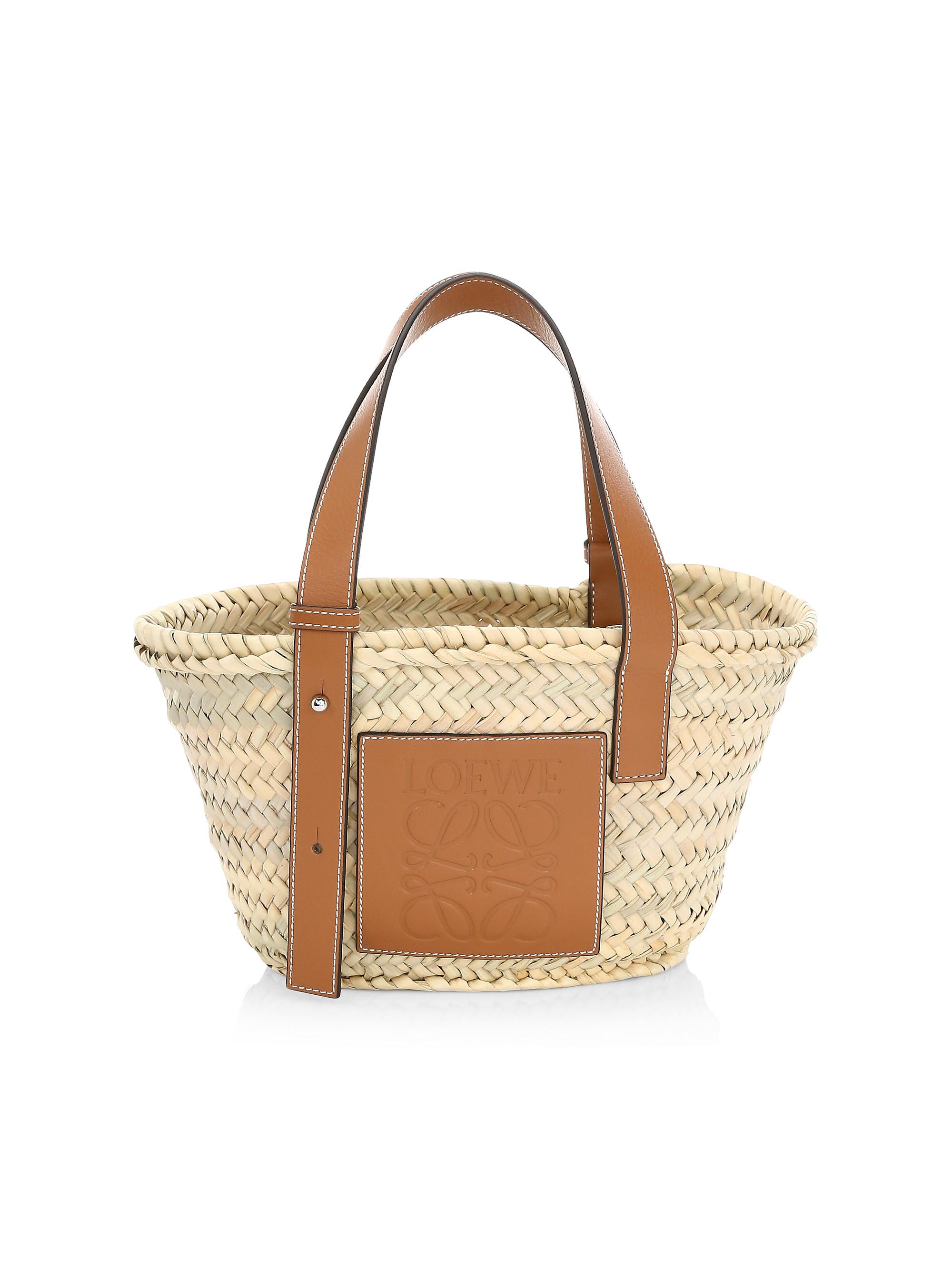 Mini Leather-Trimmed Woven Basket Bag