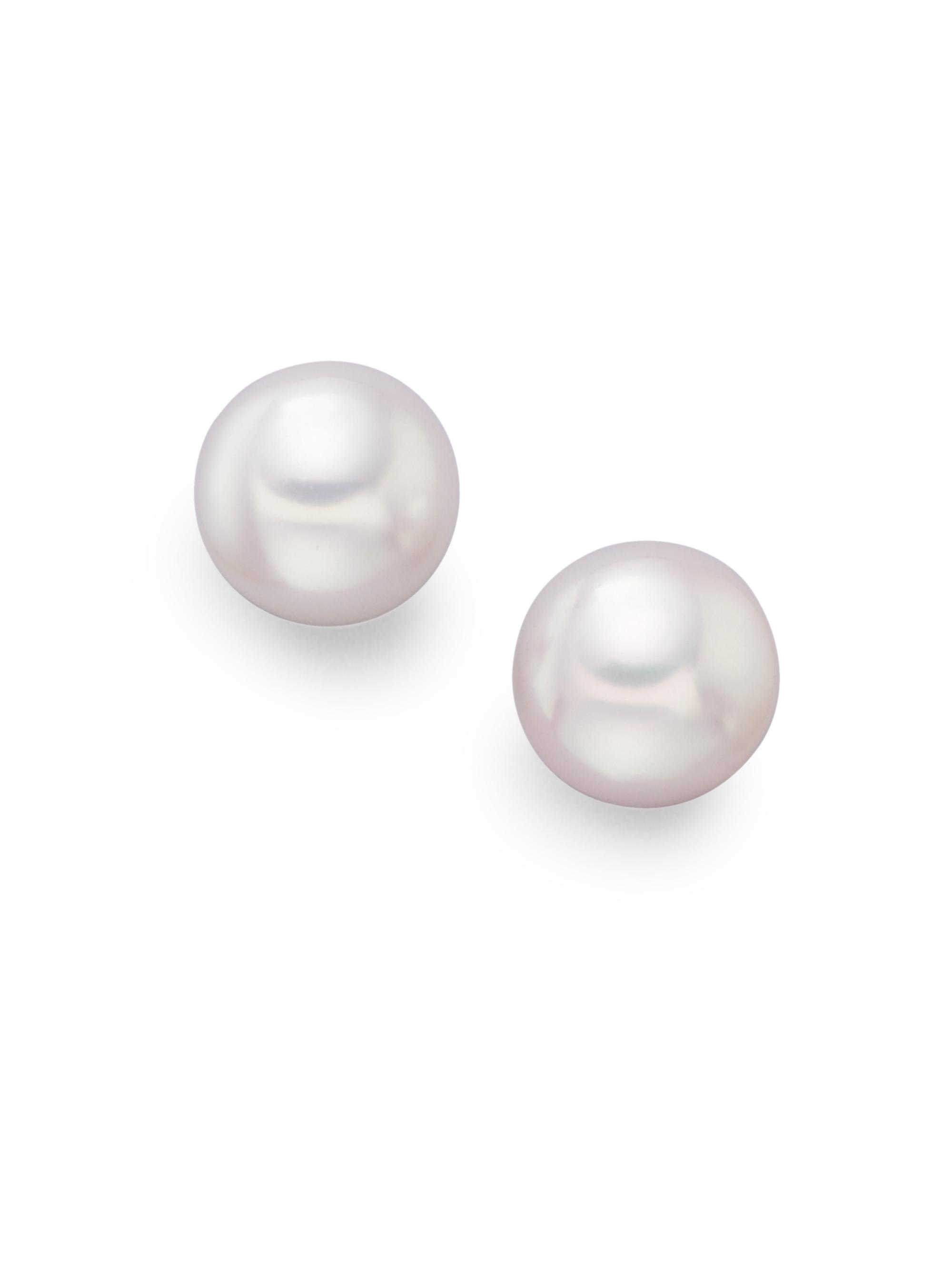 7MM White Cultured Akoya Pearl & 18K White Gold Stud Earrings