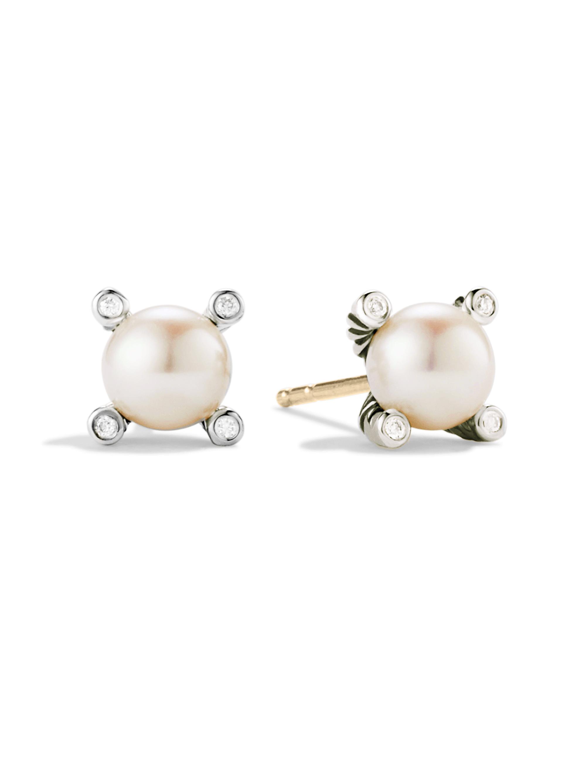 Small Pearl Earrings with Diamonds