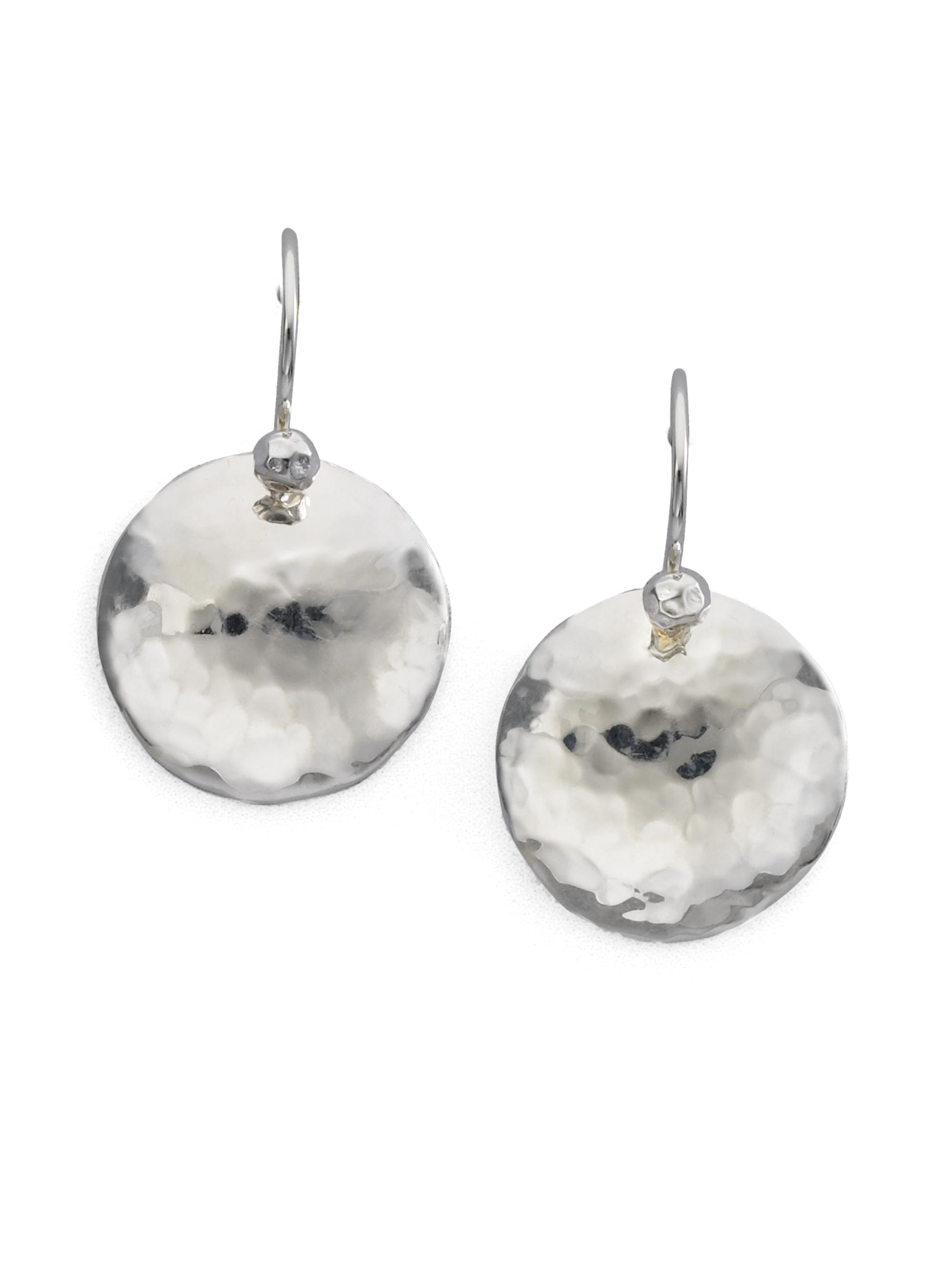 Classico Sterling Silver Hammered Dome Disc Drop Earrings