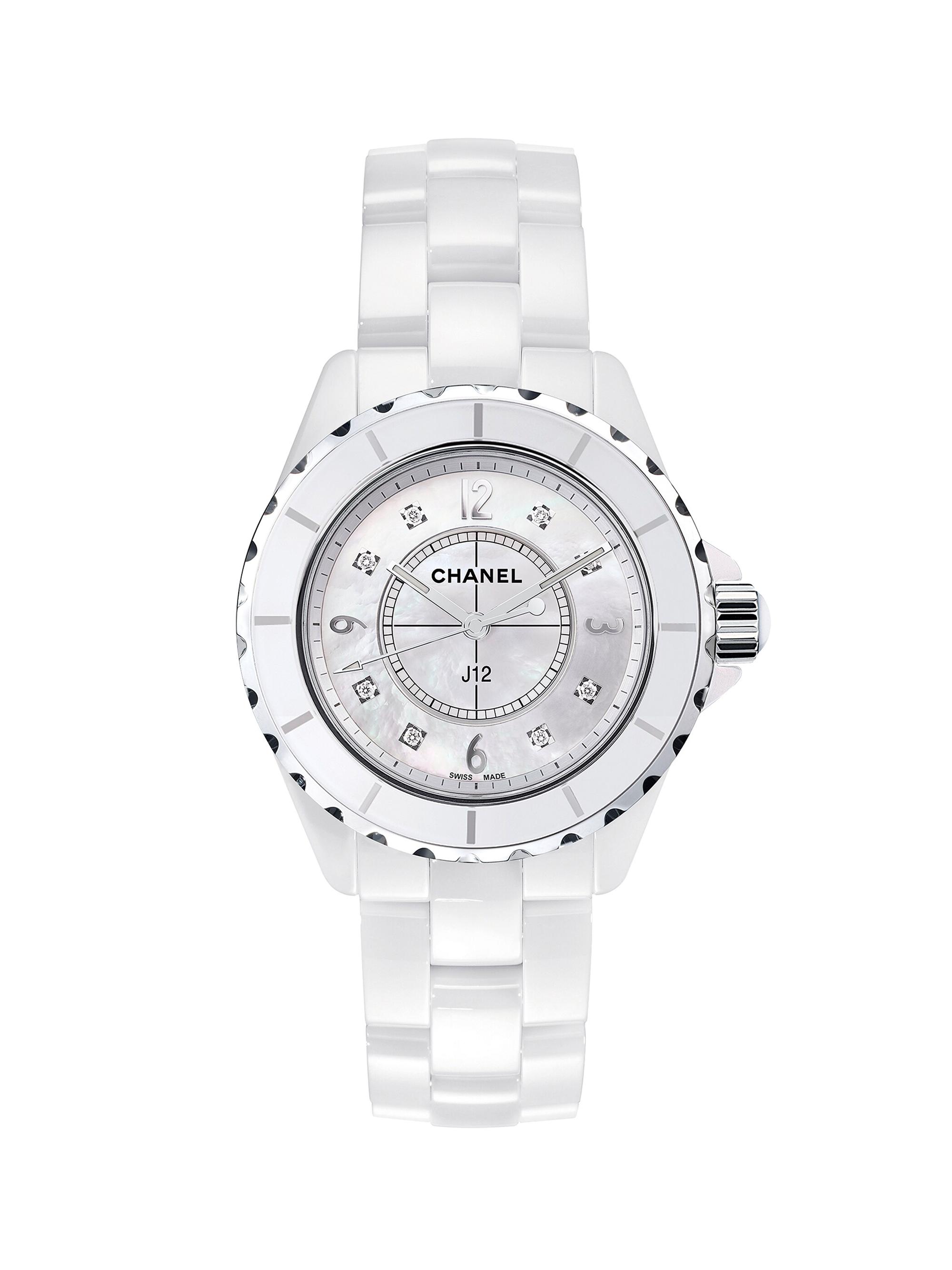 J12 Diamond, Mother-Of-Pearl, Ceramic & Stainless Steel Bracelet Watch